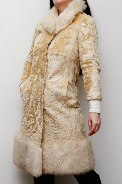 Vintage Cream Sheepskin Fur Afghan Penny Lane Princess Coat