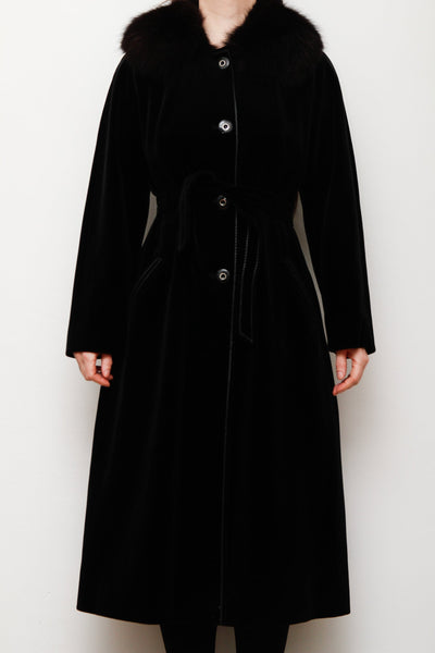 1980's Princess Penny Lane Fur Collar Black Velvet Coat