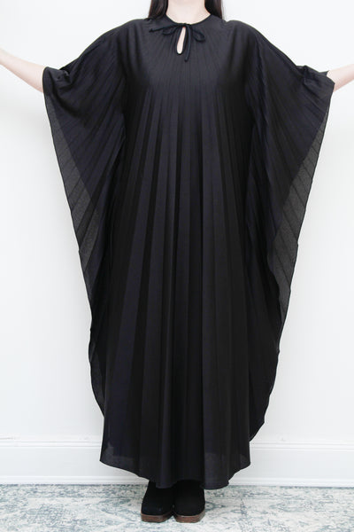 1970's Pleated Accordion Black Kaftan Dress Rare