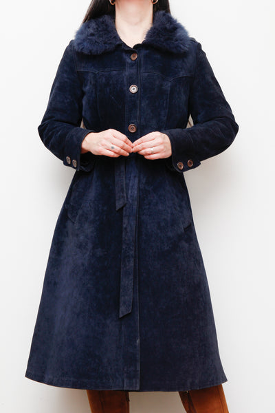 Vintage Rare Blue 1970's Afghan Sheepskin Princess Maxi Coat