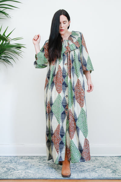 1970's  African Smock Maxi Cotton Dress