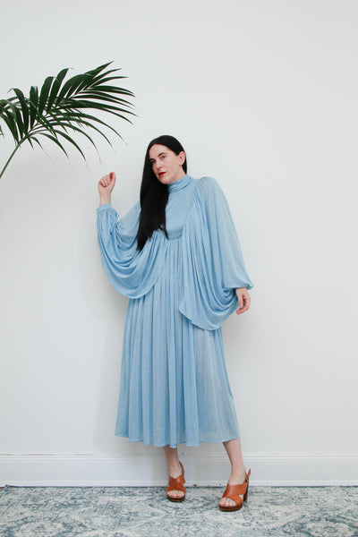 Vintage 1970's Hostess Blue Kaftan Sleeve Maxi Dress