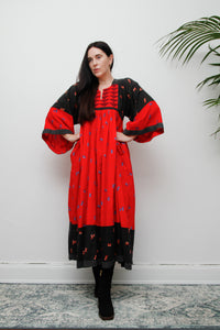 Vintage Afghan Cotton Folklore Kaftan Maxi Dress