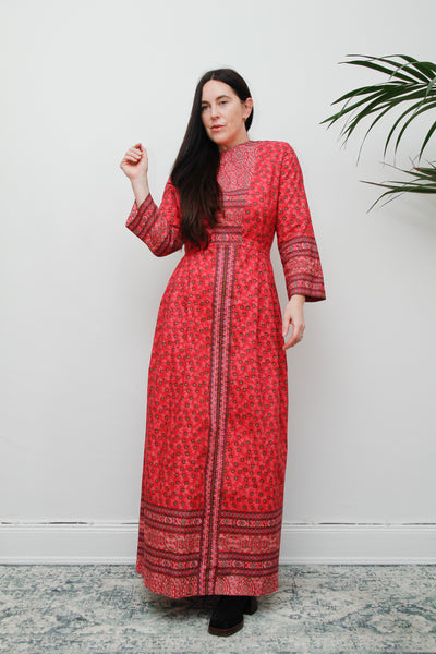 Vintage Pink Indian Cotton Floral Maxi Dress