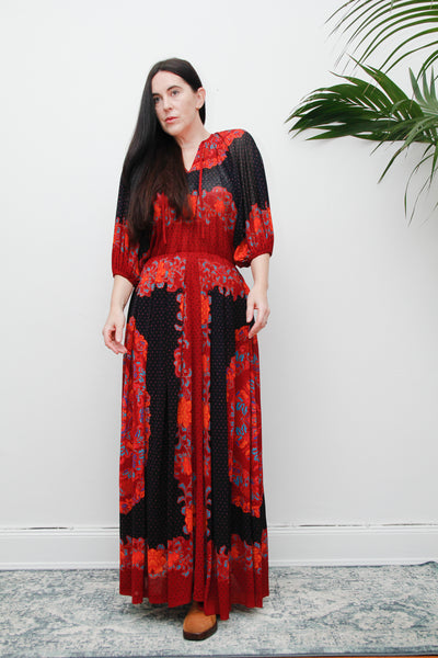 Vintage 1970's Decorative Floral Billowing Maxi Dress