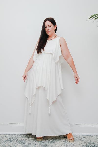 Ethereal 1970s Grecian White Maxi Dress – Vintage John Charles