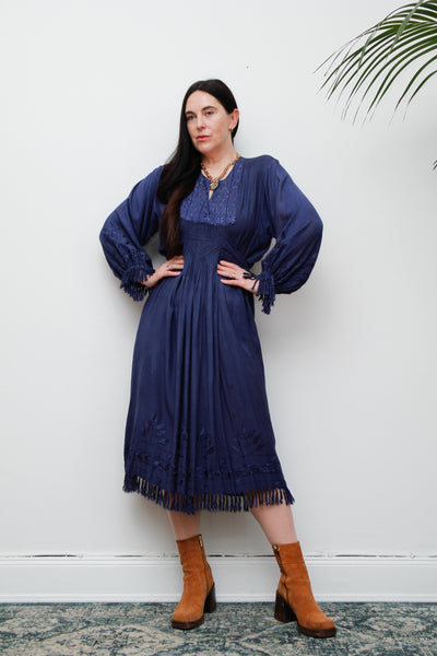 Vintage Floral Fringe Tassel Kaftan Dress