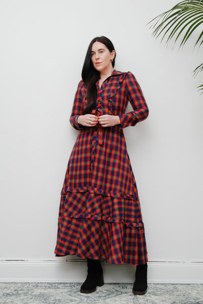 Vintage Tartan Cotton Maxi Dress