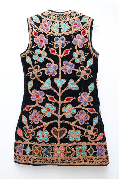 Vintage Velvet 1960's Afghan Embroidered Hippie Waistcoat
