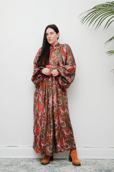 Vintage 1970's Decorative Floral Billowing Maxi Dress