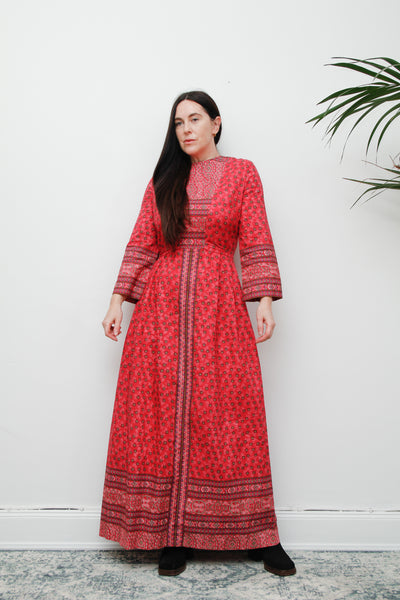 Vintage Pink Indian Cotton Floral Maxi Dress