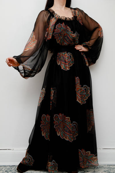 Vintage 1970's Floral Paisley Maxi Dress