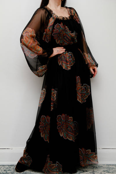 Vintage 1970's Floral Paisley Maxi Dress