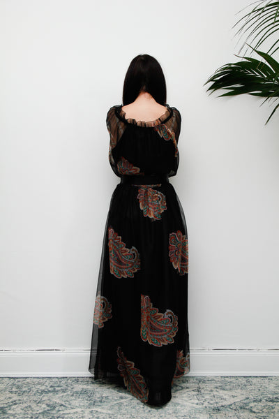 Vintage 1970's Floral Paisley Maxi Dress