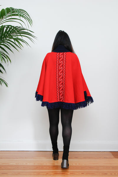 Vintage Red Wool Cape