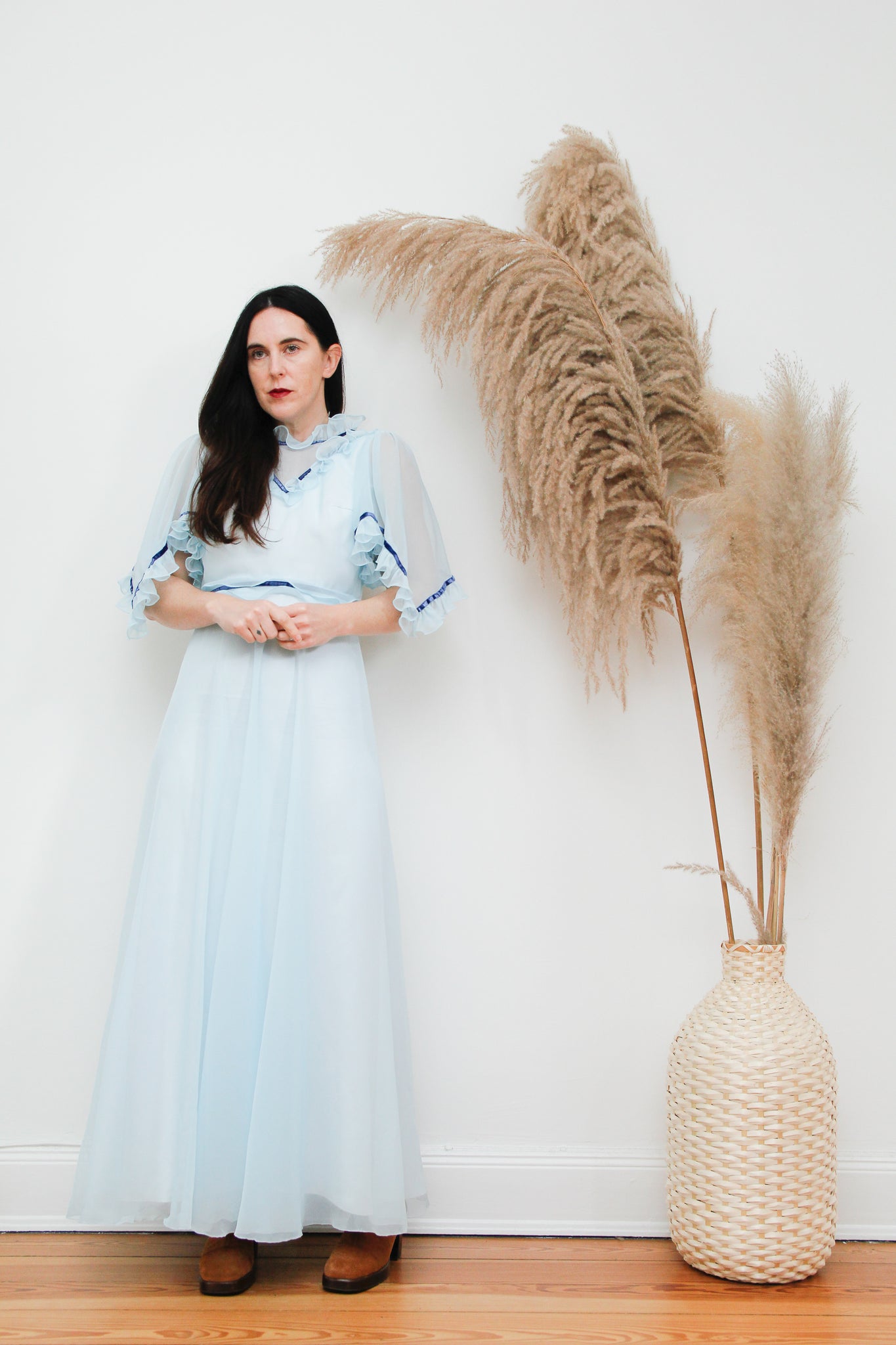 1970's Velvet Sheer Prairie Cotton Kaftan Maxi Dress