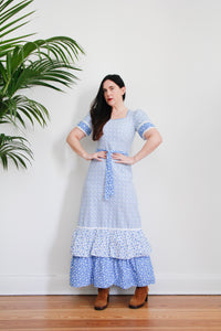 1970's Prairie Patchwork Cotton Floral Maxi Dress