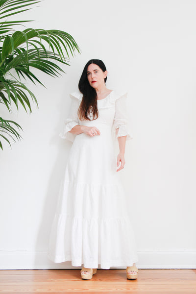 1970's Vera Mont Prairie Cotton Floral Anglaise Maxi Dress