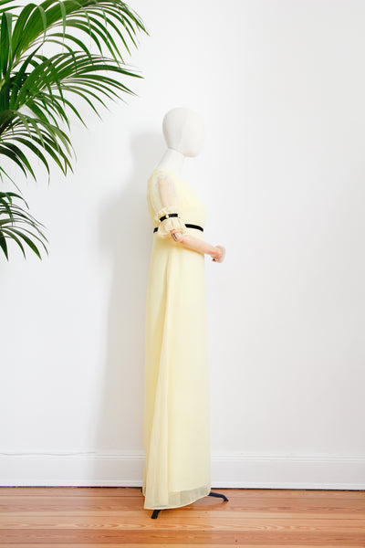 1970's Prairie Flute Sleeve Velvet Maxi Dress