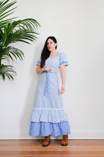 1970's Prairie Patchwork Cotton Floral Maxi Dress