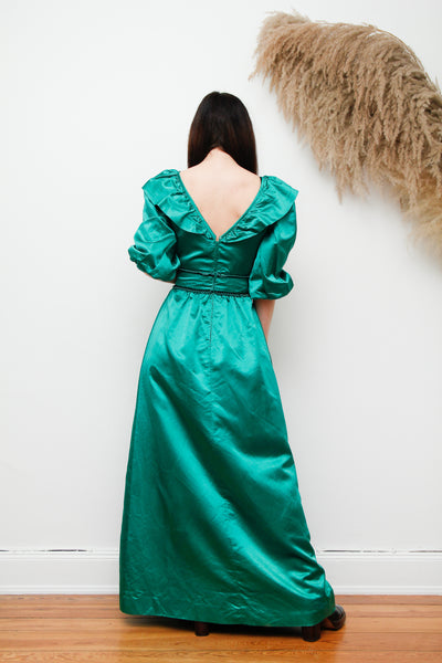 Vintage Satin Silk Frill Maxi Dress