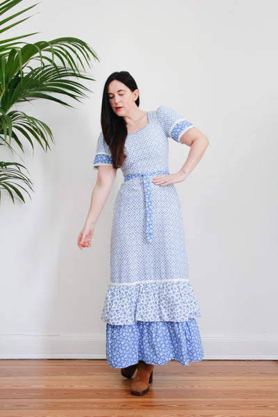 1970's Prairie Patchwork Cotton Floral Maxi Dress