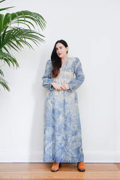 70's Blue Floral Ethereal Maxi Dress