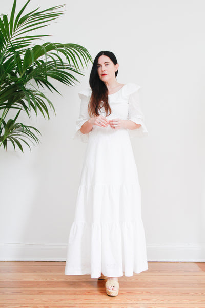 1970's Vera Mont Prairie Cotton Floral Anglaise Maxi Dress