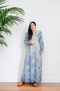 70's Blue Floral Ethereal Maxi Dress