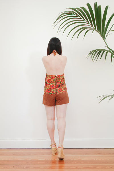 1970's Indian Floral Block Cotton Halter Top Rare