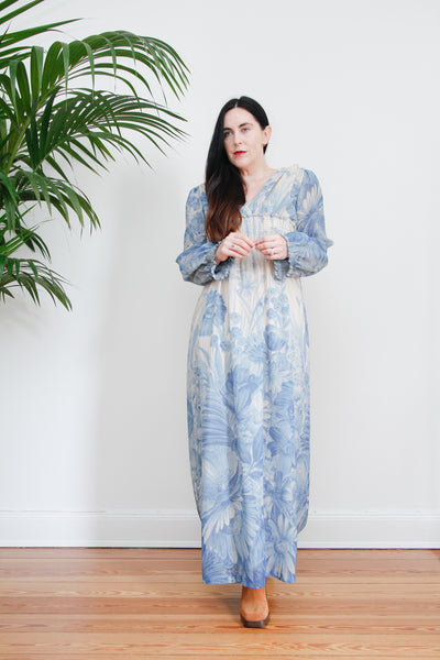 70's Blue Floral Ethereal Maxi Dress