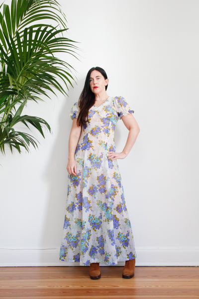 1970's Handmade Floral Prairie Sheer Maxi Dress