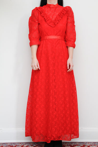 Vintage Gothic Red Floral Victorian Lace Dress