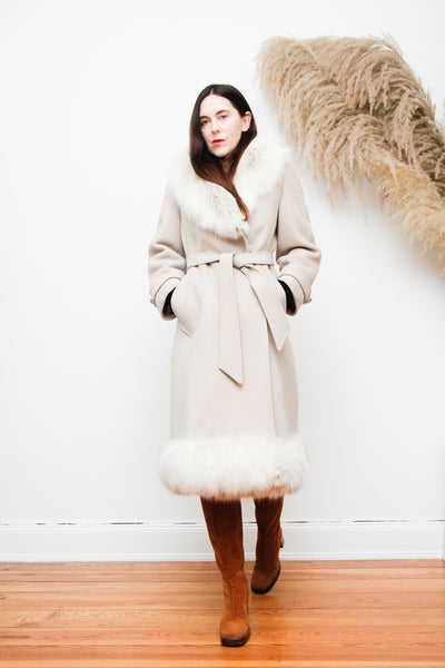 Vintage Real Fur Trench Belted Coat Penny Lane Princess Folk Winter Coat
